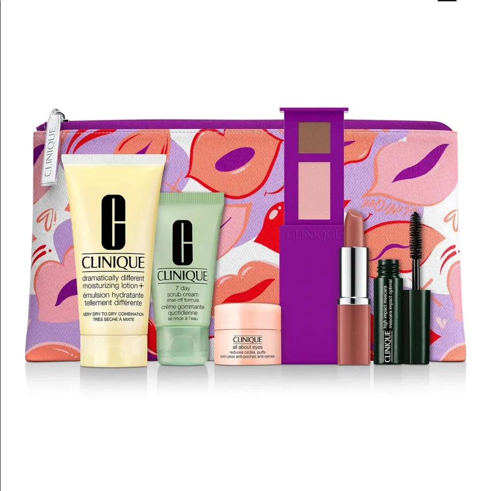 CLINIQUE 7p Set Lotion Scrub Mascara Eye Cream Eyeshadow Lipstick $120